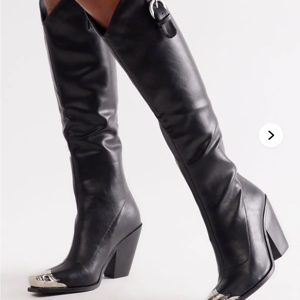 Fashion Nova Smokey Knee High Cowboy Boots - Black